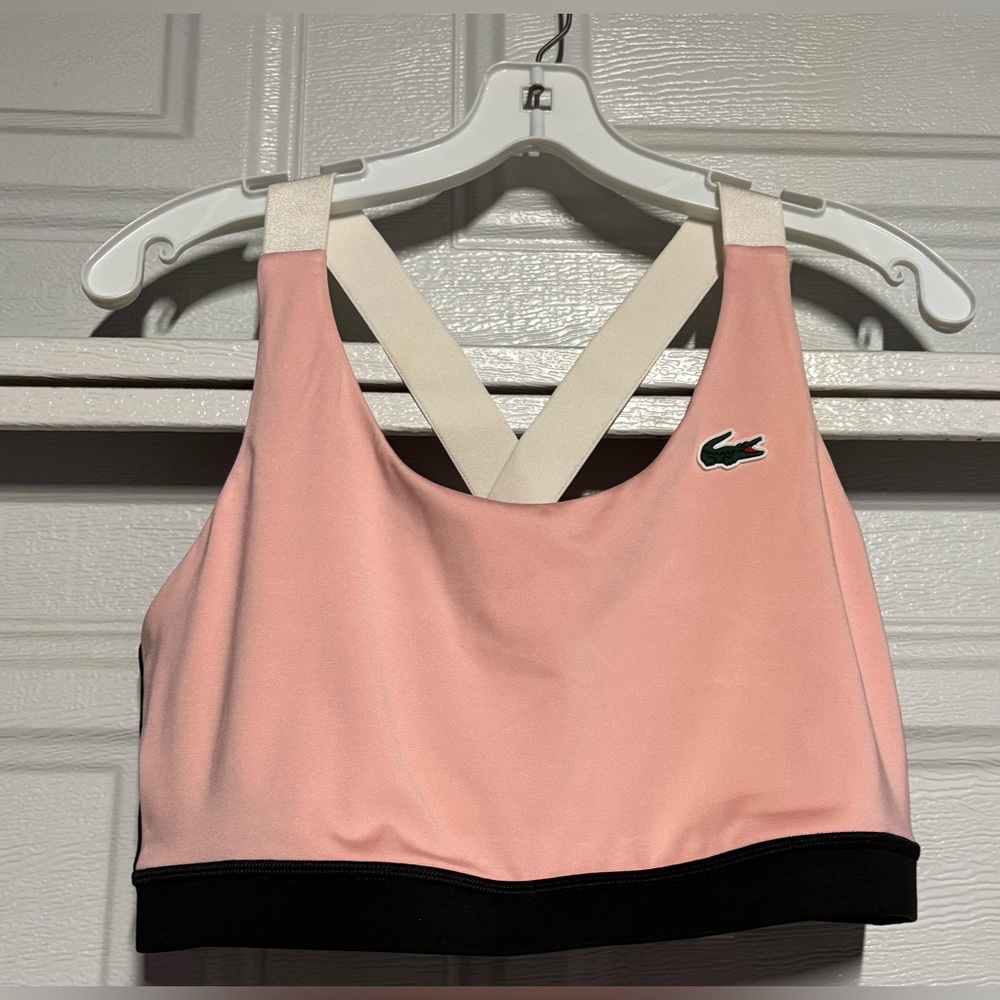 Lacoste Pink Sports Crop Top with Cream Straps and Black Hem